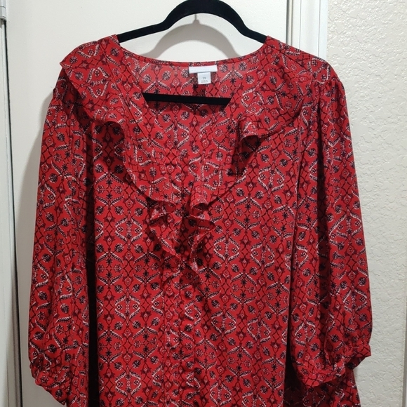 Liz Claiborne Red Ruffle Puff Sleeve Blouse Plus Size 2xl - Picture 1 of 8